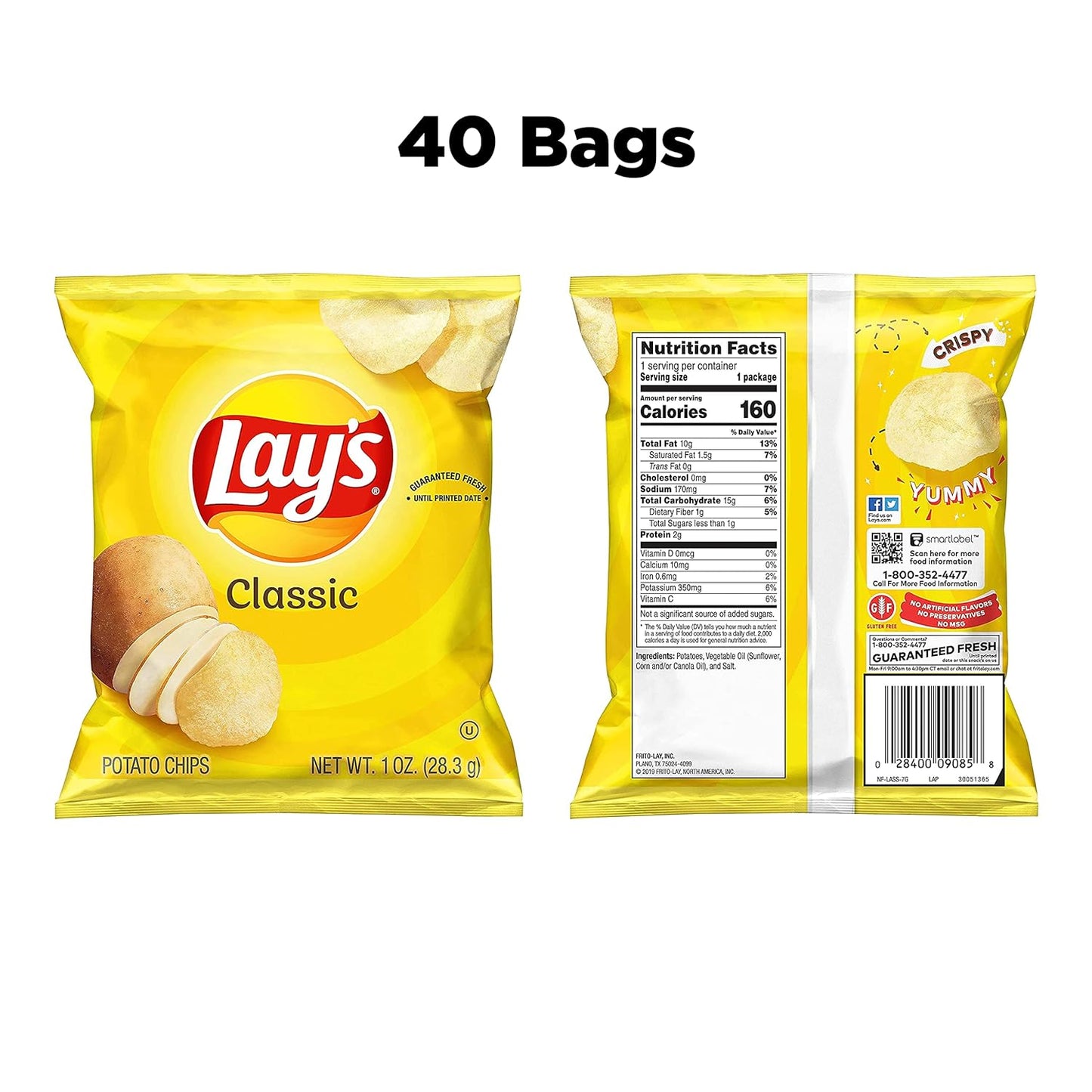 Lays Potato Chips, Classic, 1 Ounce (Pack of 40)